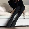Women's 2023 Chunky Heel Knit Mid-Calf Boots, Plus Size, High Heel, Dual-Wear, Elastic Wool Cotton.