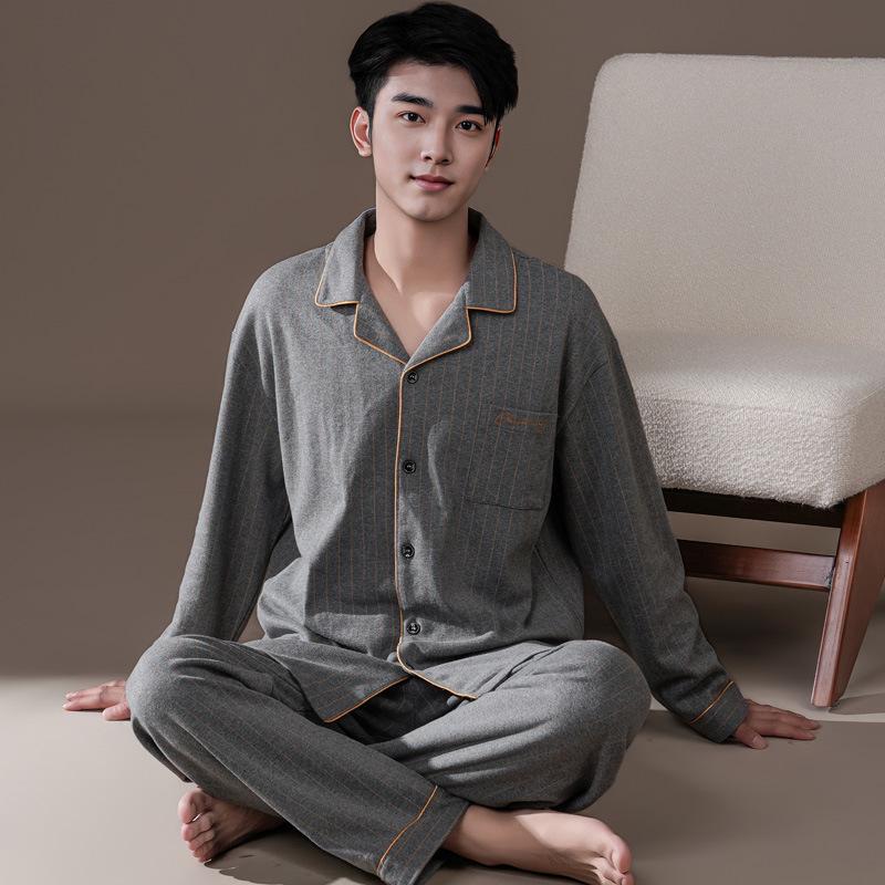 Men's 2024 Plaid Long-Sleeve Pajama Set – Oversized, Spring/Fall, Indoor/Outdoor Wear