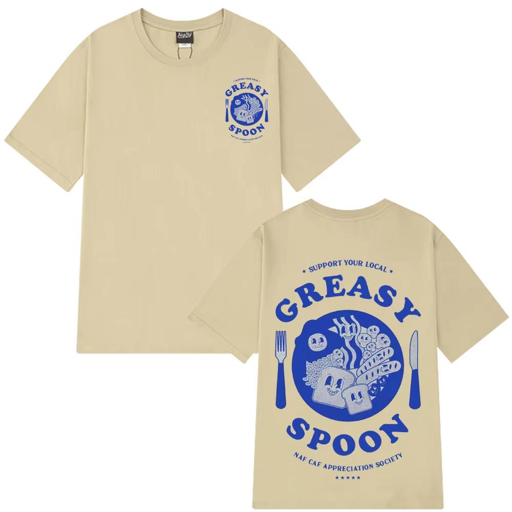 Funny Greasy Spoon Breakfast Graphic Design Fashion Hot Sale T-shirts Men Women Hip-hop Oversized T-shirts Summer Cotton T Shirt