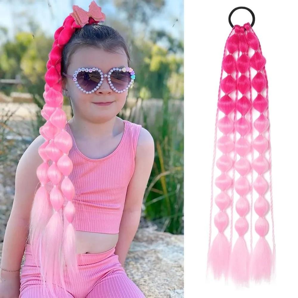 20" Colored Hair Extensions Lightweight with Hair Tie Kids Bubble Ponytail Extension Fashion Women Handmade Braided
