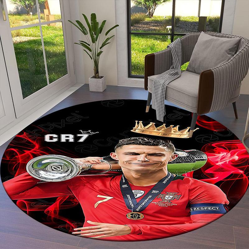 Cristiano Ronaldo Round Area Rug,Carpet Rug for Living Room Bedroom Sofa Playroom Decor,Non-slip Floor Mat