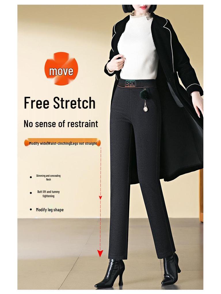 Damen Fleecegefütterte Baguette-Hose: Lässig, Elastischer hoher Bund, Übergröße, Warmes gerades Bein für Herbst/Winter