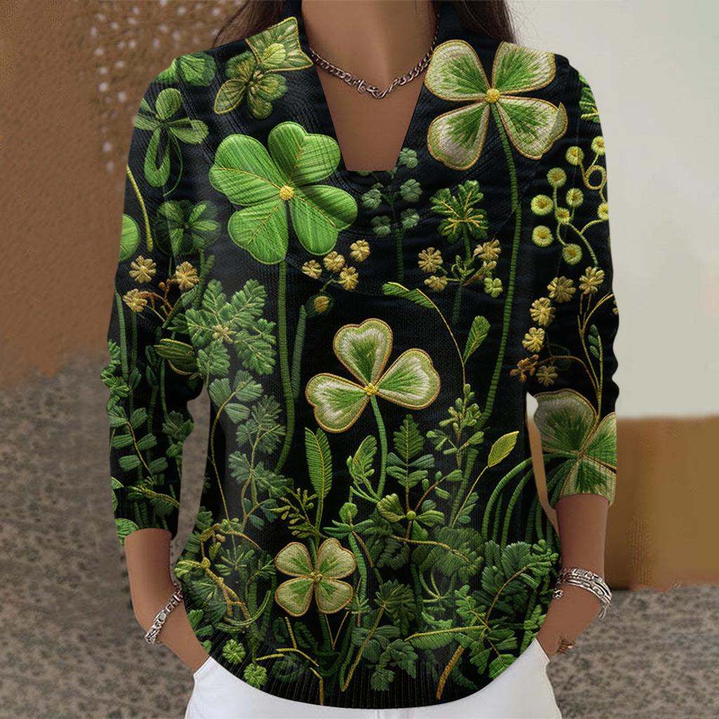 Dámský ležérní a módní svetr s dlouhým rukávem a potiskem, kulatým výstřihem