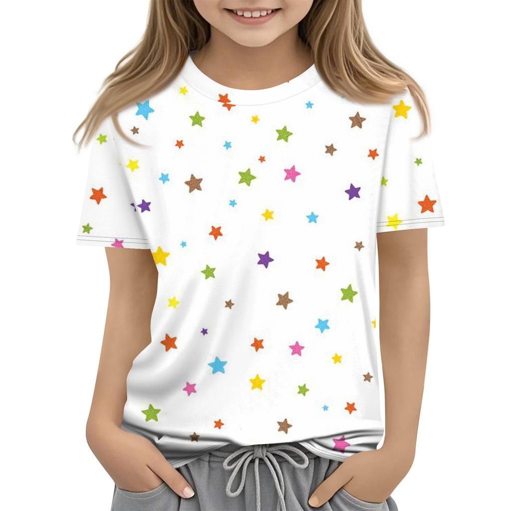 Kinder bedrucktes Rundhals Kurzarm Freizeit-T-Shirt