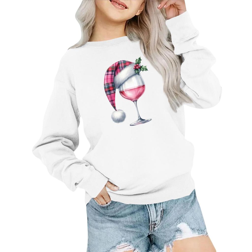 Детская модная толстовка оверсайз с круглым вырезом, свободного кроя, с длинными рукавами, с повседневным рождественским принтом