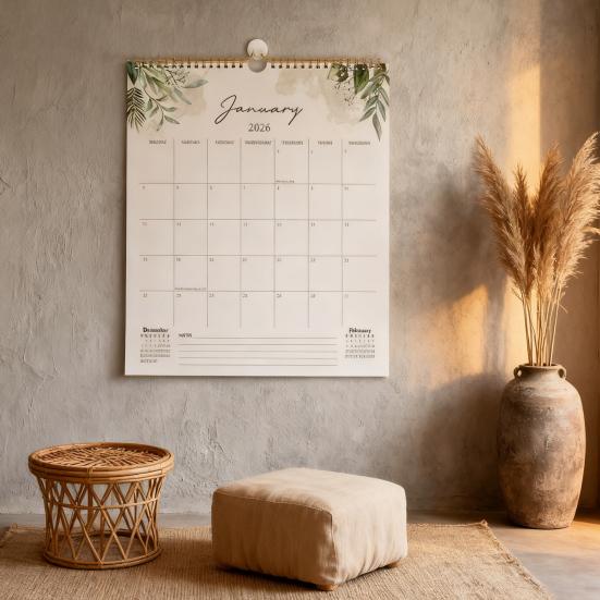 2026 Floral Wall Calendar Monthly Overview Thick Paper Calendar European American Style 12 Month Planner for Home Office School