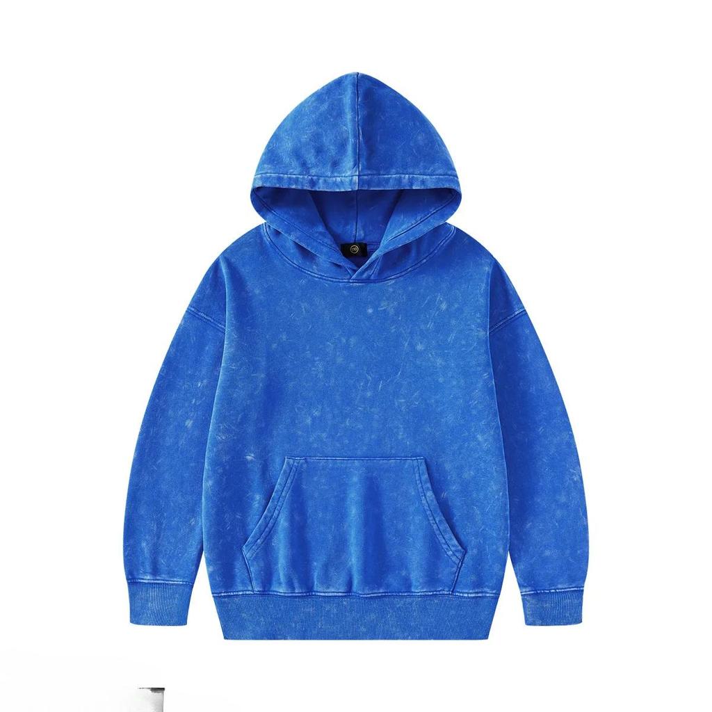 Children's Streetwear Trendy Cool 350G Terry Cotton Vintage Zipper Hoodies Boys Girls Casual Sport Tops Outerwear Kids Clothes