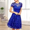 Vestido de verano para mujer, transparente, ahuecado, de encaje, manga corta, vestido con dobladillo grande, cuello redondo, corte en A, vestido de graduación de talla grande, ropa de mujer