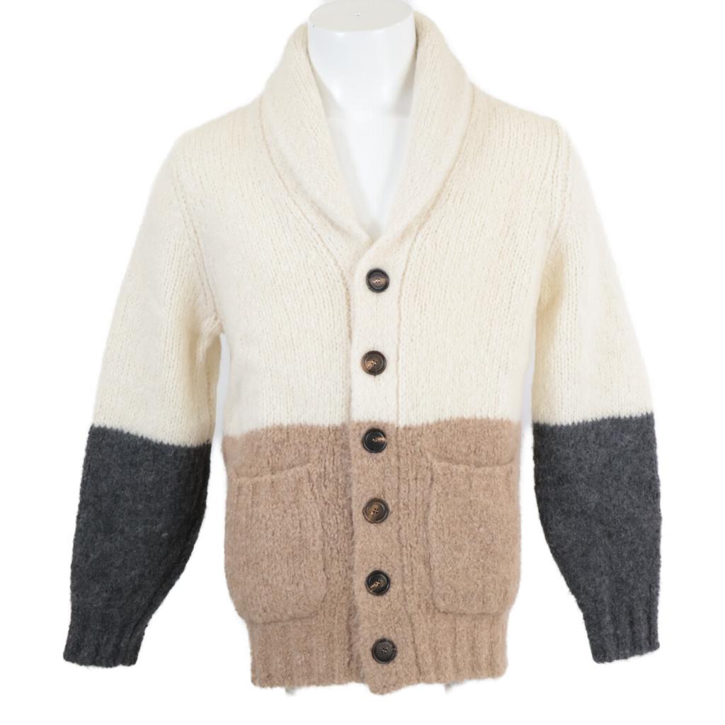 Brunello Cucinelli [Excellent Condition/Domestic Authentic] Cashmere/Silk/Alpaca Blend Shawl Collar Knit Cardigan/ Tops 44 Ivory/Beige/GrayUsed