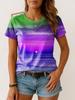Ocean Sunset Print Casual T Shirt Crew Neck Short Sleeve Tee For Women Summer Holiday Travel Beach Casual And Daily Wear