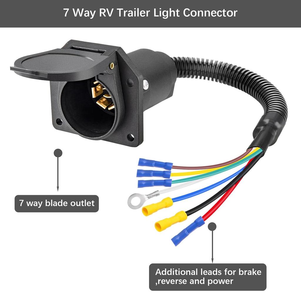 7 Pin Trailer Plug,7 Way Trailer Light Connector Socket,7 Prong Electrical Truck End Wiring Harness Vehicle Side,7 Pin Truck Plug Quick Converter