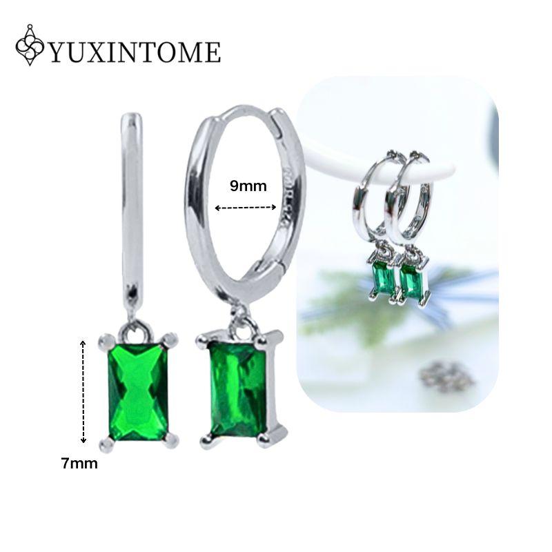 Turquoise 925 Silver Ear Needle Green Zircon vintage emerald Heart/Flower Pendant Hoop Earrings Fashion party Jewelry