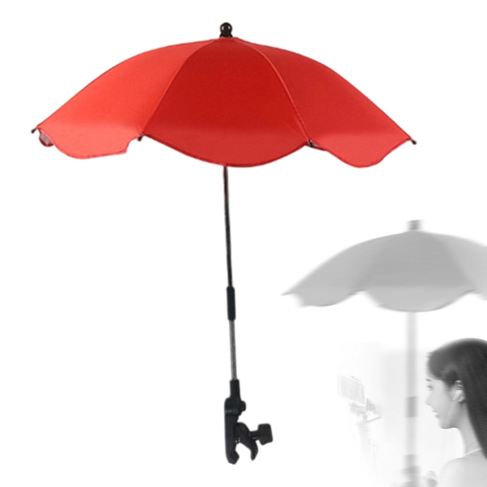 Beach Chair Parasols Stroller Umbrella, Adjustable Child Stroller Umbrella Clamp 360° Tear Resistant for Travel Patio Outdoor красный