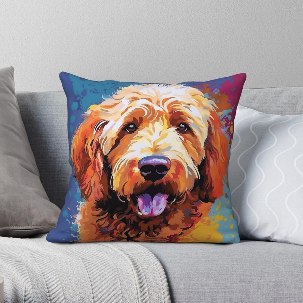 Golden Doodle Pop Art Vierkante Kussensloop Polyester Linnen Fluweel Creatief Rits Decoratief Kamer Kussenhoes Groothandel