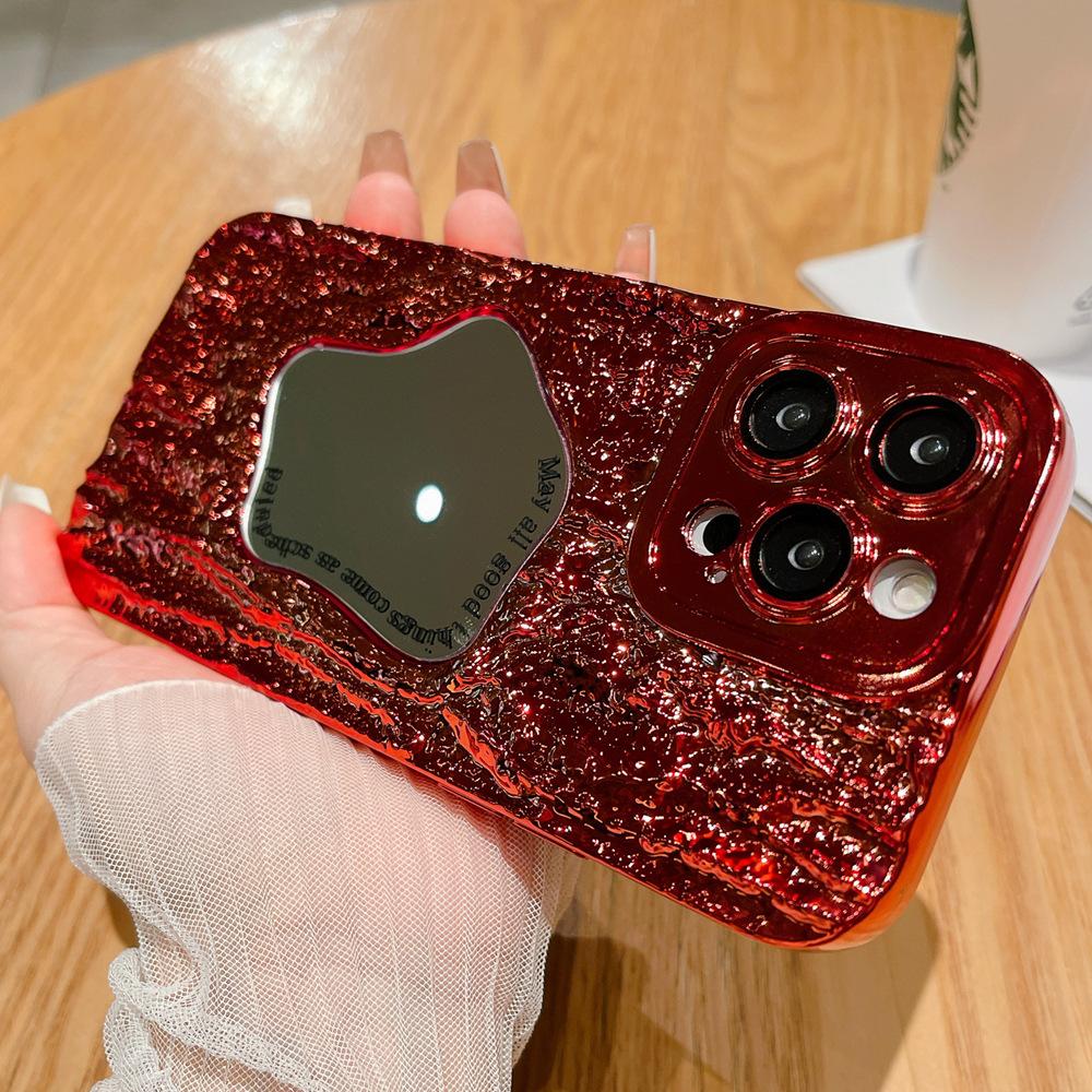 

Applicable To IPhone16proMax Mobile Phone Case Electroplated Rock Pattern Apple 15 Makeup Mirror 14 Anti Fall Protection Case iPhone16