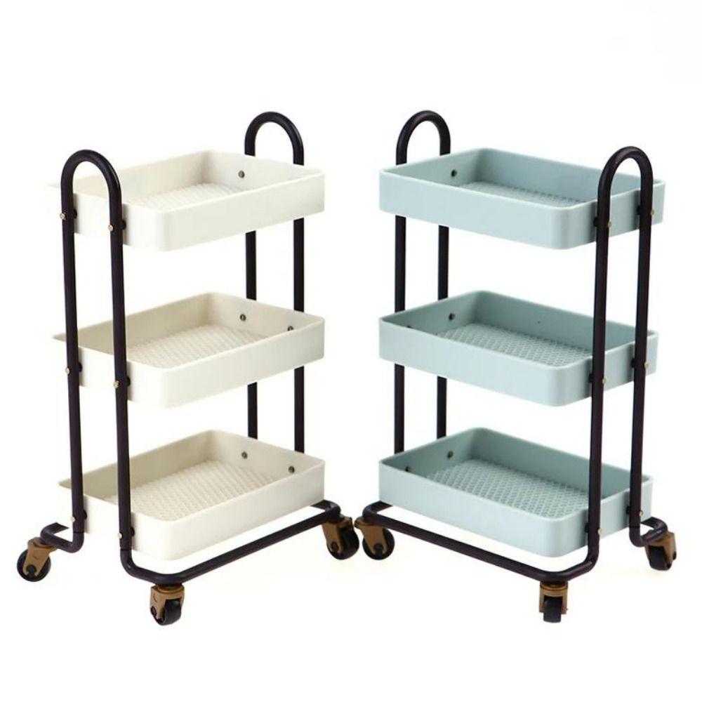 With Wheel 1:12 Dollhouse Trolley Plastic Storage Shelf Model  Kitchen Furniture Accessories