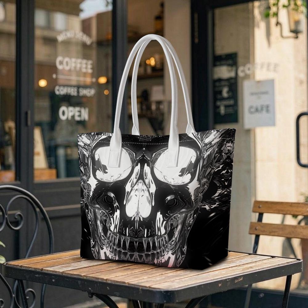 Gothic Skull Print Shoulder Tote Bag Casual Large Capacity Handbag For Daily Use