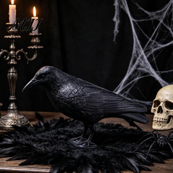 Window Decoration Crow Realistic Design Ornament, with Feather Texture Statue Texture, Stable Base Waterproof Sun-Resistant Gothic