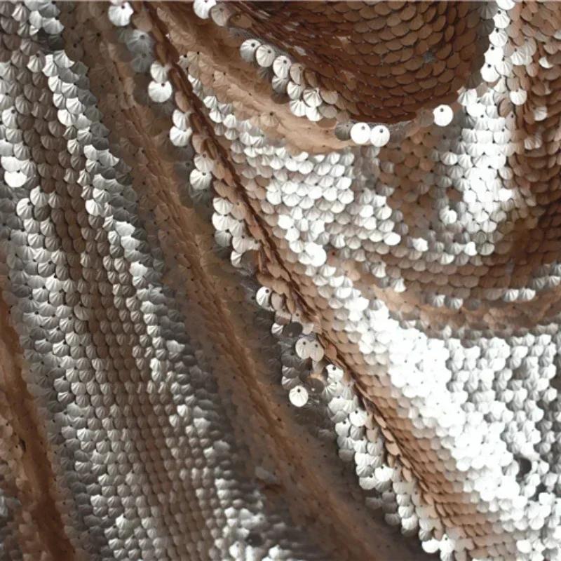 Encrypted Gold Armor Shell Fish Scale Fabric Laser Fantasy Shining Sequin Fabric Wedding Design Gradient Color Clothing Fabric champagne