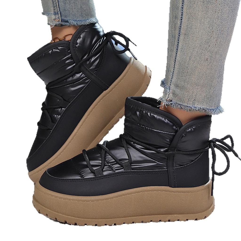 Snow Boots Women's New 2025 Autumn and Winter Cotton Shoes Warm Cloth Velvet Medium Help Small Man Thick Sole Inner Height Increase Shoes