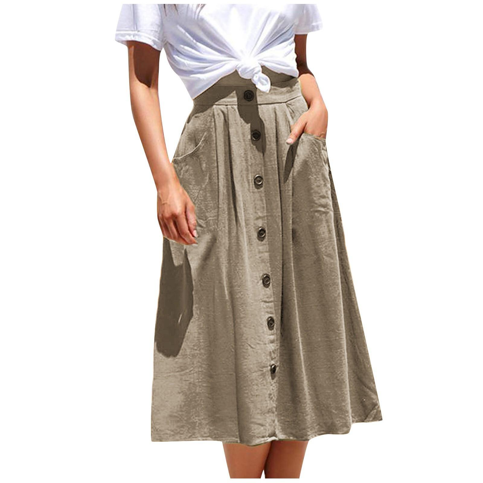 

Женская повседневная свободная повседневная юбка трапециевидной формы средней длины с карманом и высокой талией с карманом XL кофейный