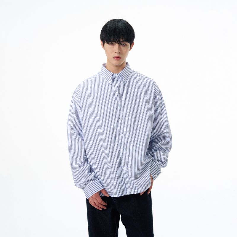 Kisko Simple American Retro Classic Striped Lapel Casual Shirt Unisex Trendy Loose Shirt Jacket Ins