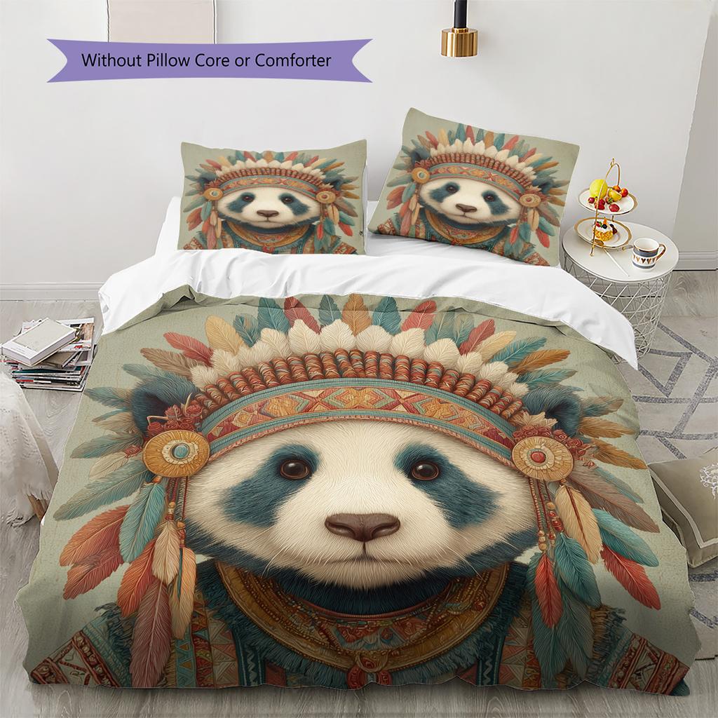Animal In Indian Attire Pattern Bedding Quilt Set Home Decoration Gift (1 * Duvet Cover + 2 * Pillowcase, Without Core)