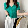 Mode Sommer Modisch Holz Ohr Rand Kurzer Abschnitt Bluse mit Kurzärmeligem Strickcardigan Weiblich Trend Lässig Wesentlich Schlanke Passform Pullover T-Shirts