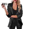 Sequin Outerwear Women's Jacket Shiny Open Front Blazer Evening Women Party Sparkly Long Sleeve Cardigan Coat with Pockets Elegant
