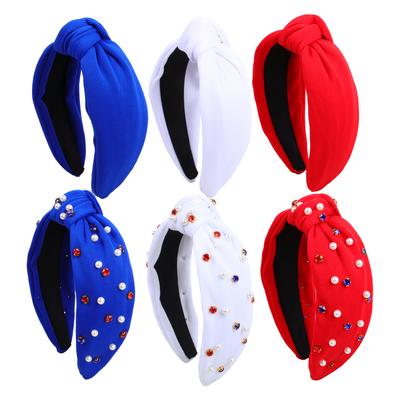 USA Unabhängigkeitstag Perlenstirnband für Frauen Mädchen Kristallstirnbänder Feiertags-Haarbänder Schleifenknoten-Stirnband DIY Handgefertigter Kopfschmuck