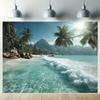 2D Tropical Island Clear Sea Wave Background for Beach Pool Birthday Party Decoration