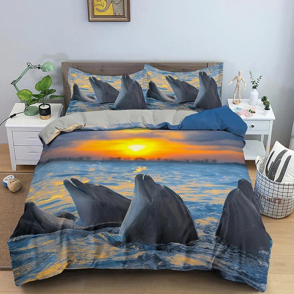 Dolphin Bed Linen Collection Animal Printed Pattern Bedspread Cover Comforter Covers Twin Size King Size Size Quilt Cover With Pillowcase Home Use