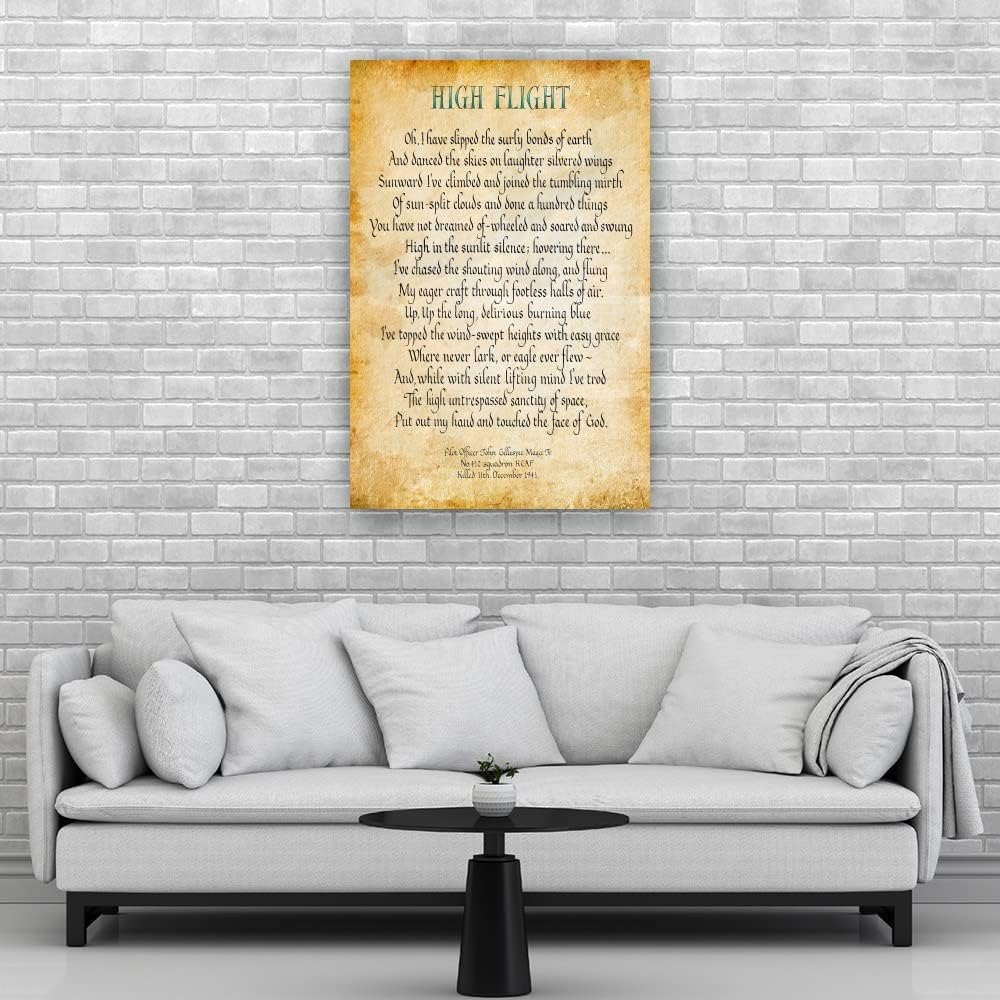 High Flight Poem Wall Decor John Gillespie Magee Jr Quotes Wall Art Poetry Posters and Prints Picture Decorations Painting Canvas Artwork for Kitchen