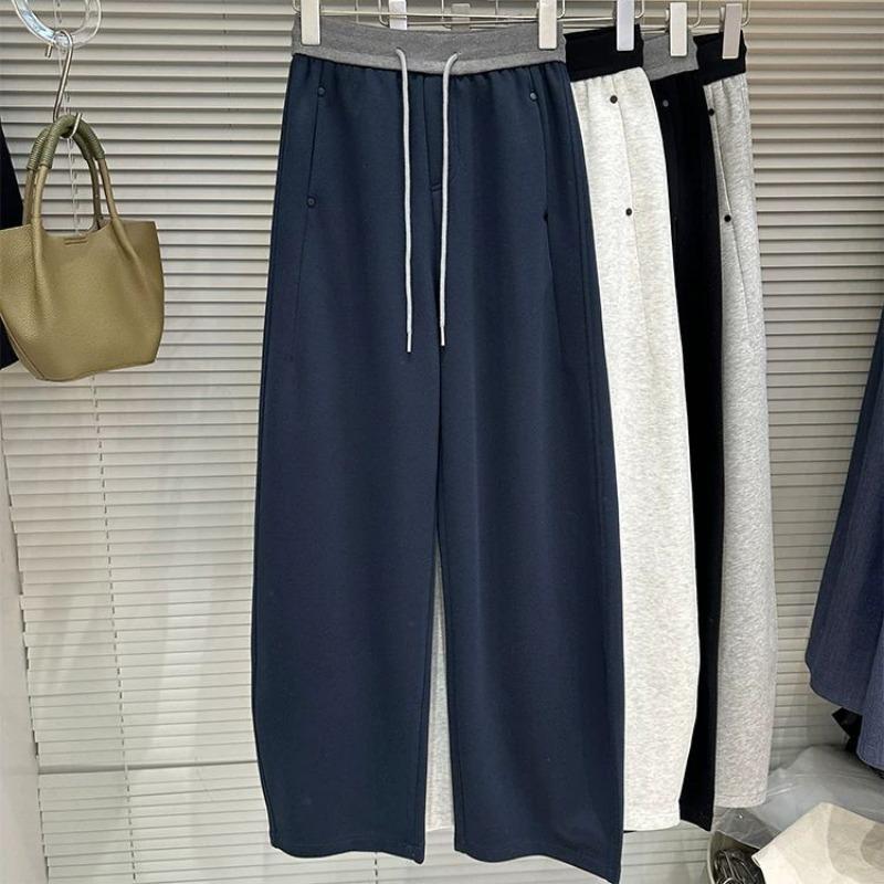 Pants for Women Plus Size Thickened Stretchy Elastic High Waist Long Trousers Solid Colour Fleece Casual Wide Leg Pants