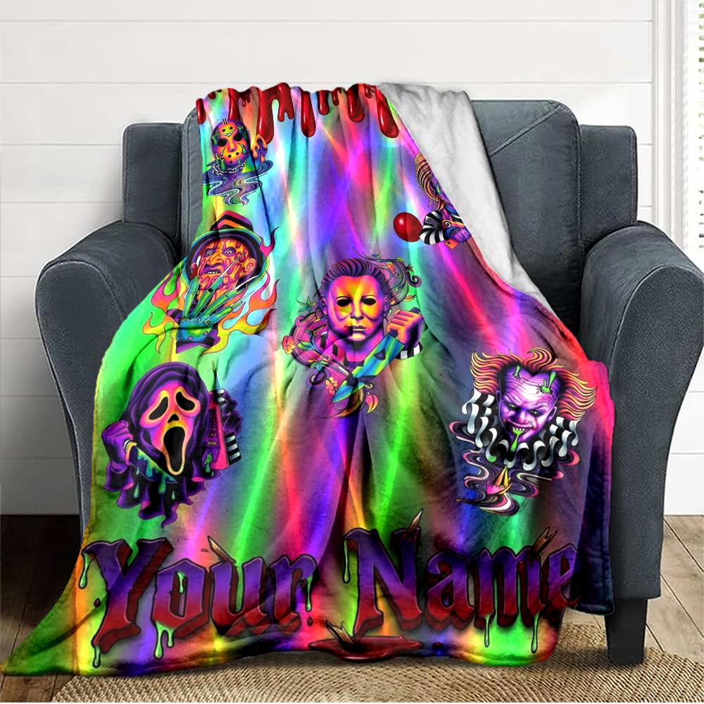 Name Custom Horror Movies Print Flannel Blanket High Quality Warm Comfortable Cover for All Seasons Perfect for Gifts Home Decor