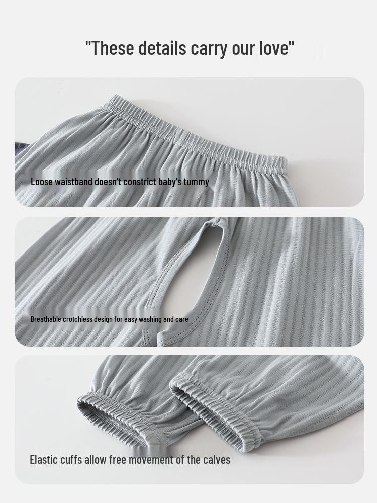 Baby Cotton Open Crotch Summer Pants – Breathable, Cuffed, Anti-Mosquito Style for Boys and Girls.