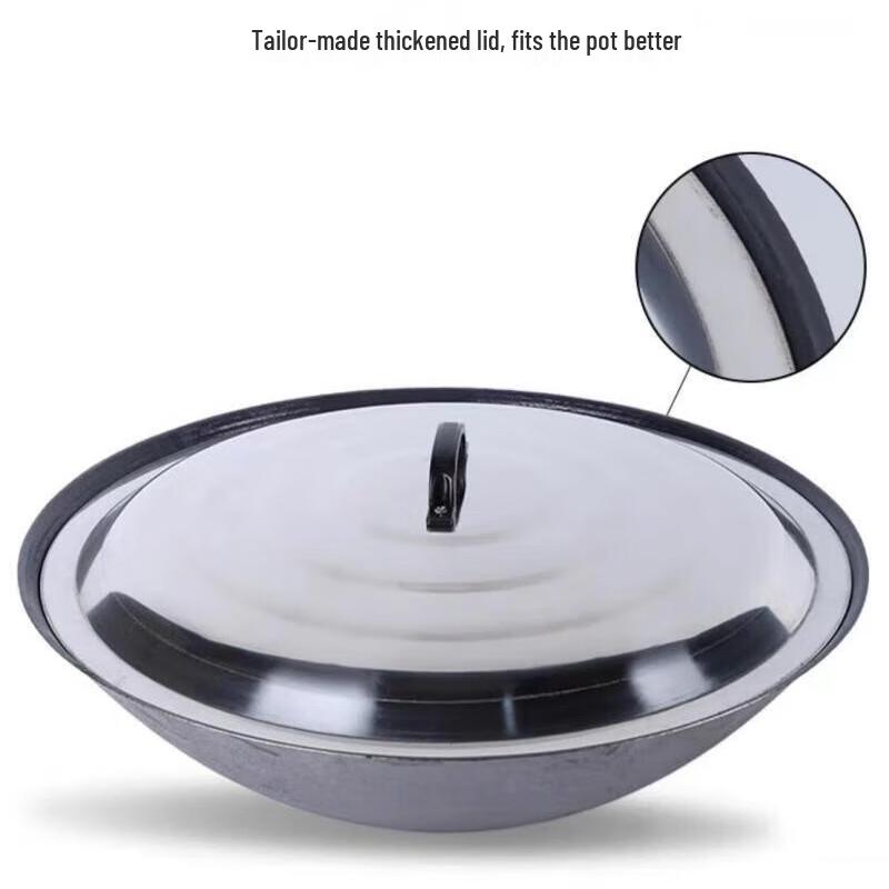 GOWKE 92cm Traditional Cast Iron Wok with Lid