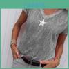Stylish Women V-neck T-shirt Casual Loose Star Summer Shirts Solid Short Sleeve Perfect For Outdoor Activities