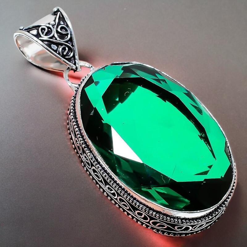 Chrome Diopside Gemstone Handmade 925 Sterling Silver Jewelry Pendant 2.17" AH-837