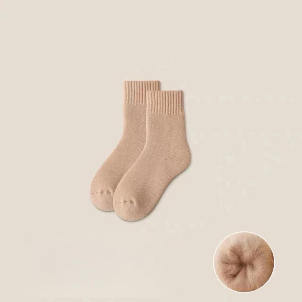1 Pairs Women's Thickened Mink Socks Plush Sleepwear Solid Color Warm Middle Tube Autumn Winter Home Socks