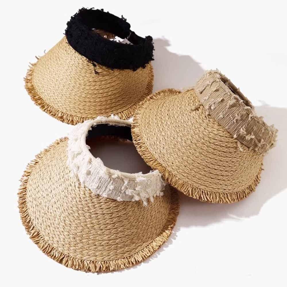 Woven Straw Empty Top Straw Hat UV Protection Folding Sunshade Hat Women's Sun Hats Sports Golf