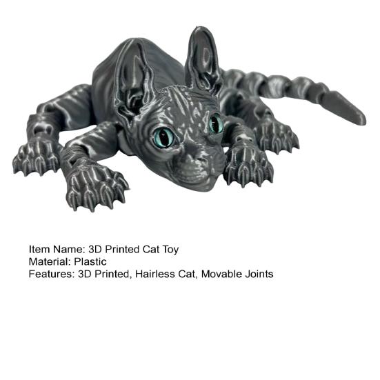 3D Printed Hairless Cat Figurine Movable Joints Sphynx Cat Figure Articulated Animal