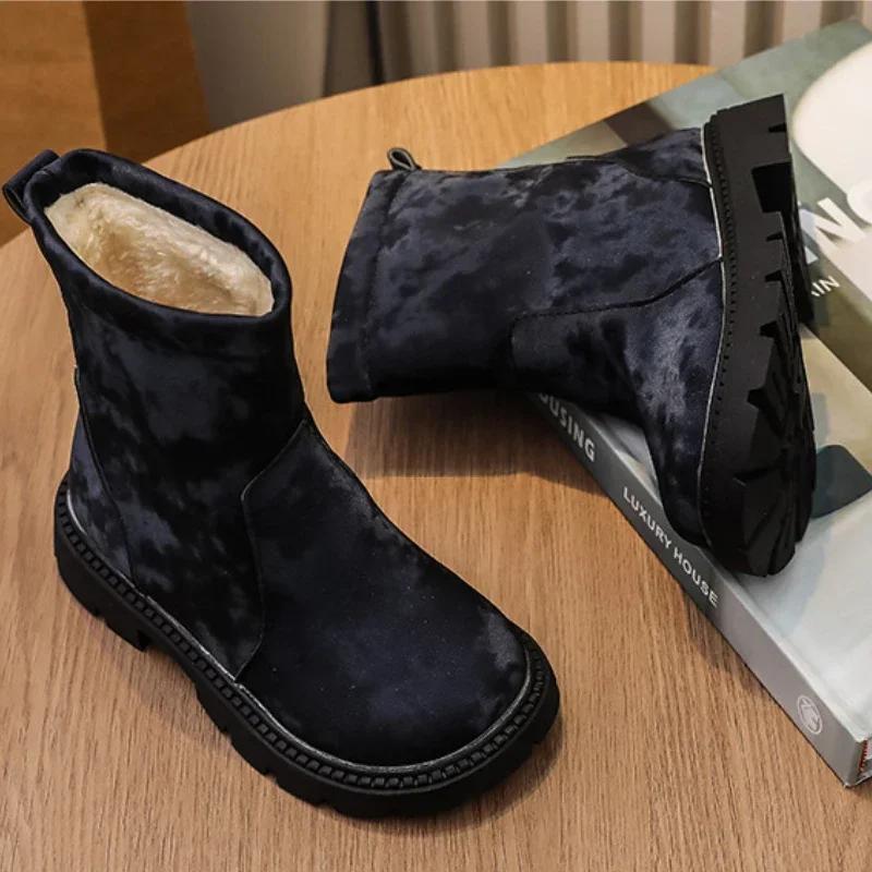 2024 Winter New Children Cotton Boots Warm Thicken Girls Boots Fashion Slip on Kids Snow Boots Soft Sole Non-slip Mid Calf Boot