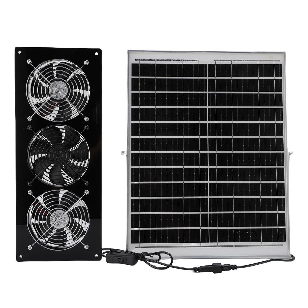 Solar Powered 3 Fan Kit 25W Solar Panel and High Speed Ventilation Fan for Greenhouse Chicken Coop Shed Pet House