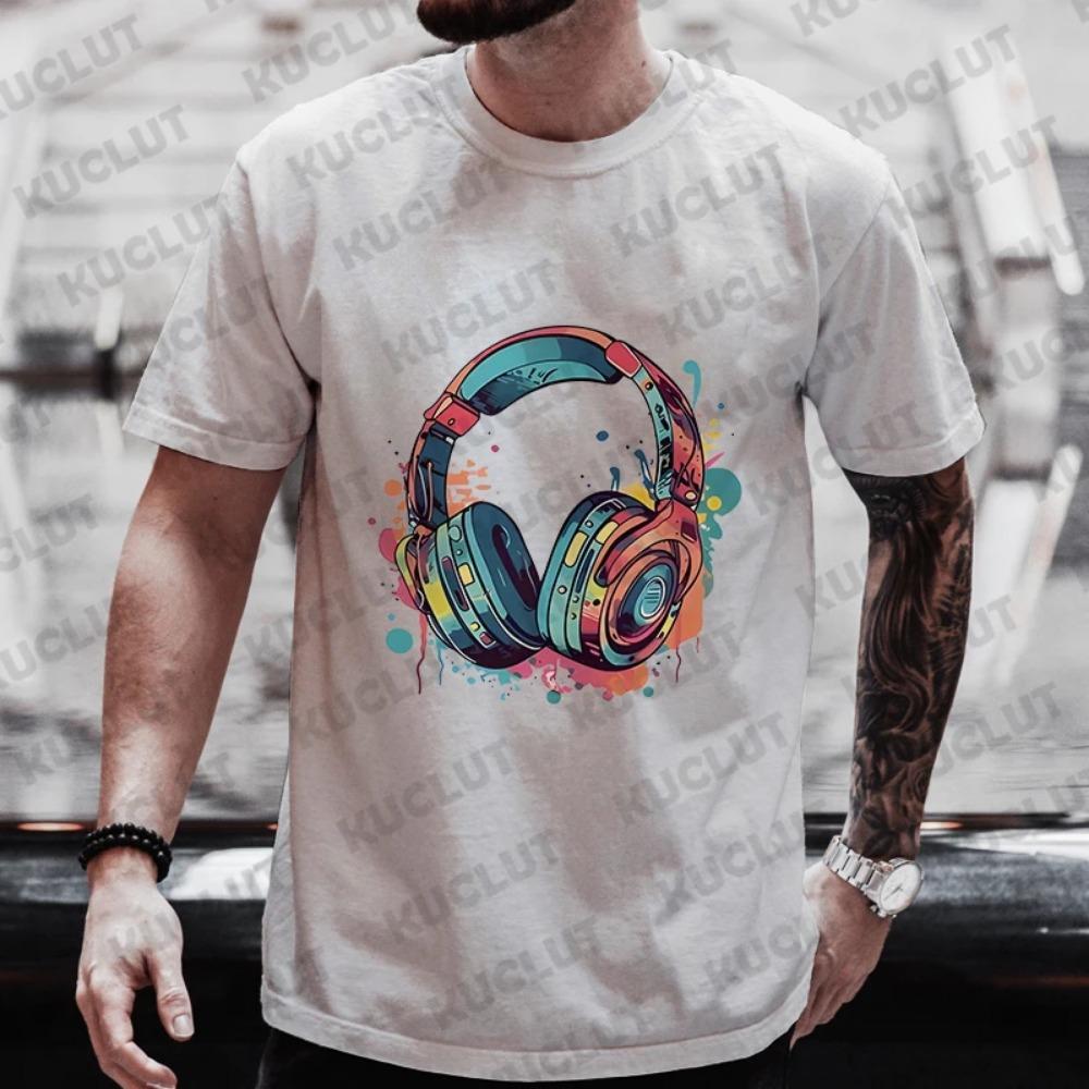 Letní pánské nadměrné oblečení Hip Hop Grafické tričko s motivem tající náhlavní soupravy Pánské ležérní pouliční oblečení Vtipná potištěná trička Cool tričko