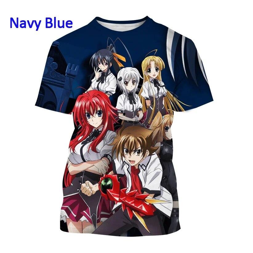 Sommer Herre Japansk Anime High School DxD 3D-trykk T-skjorte Trend Mote Allsidig Casual Rund hals Kortermet Topp