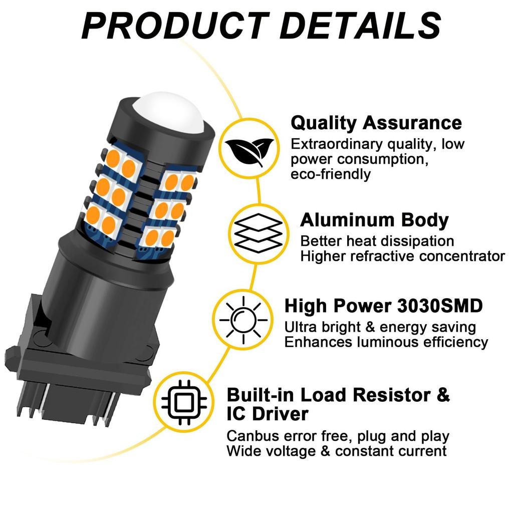 GLOFE LED Front/Rear Turn Signal Light Bulb 3157 LED Bulb Amber Yellow 400% Bright