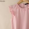 ZANZEA Blusa da Donna Casual Splicing Girocollo Larga Senza Maniche