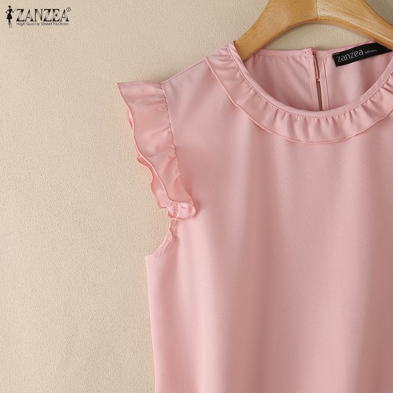 ZANZEA Blusa da Donna Casual Splicing Girocollo Larga Senza Maniche