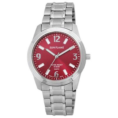 J-AXIS Herren MJG-F78-RE (Herren Sun Flame) Runde Uhr Silber Edelstahl Analog